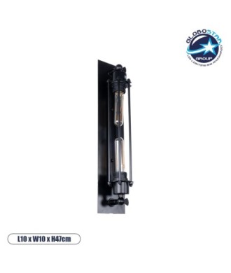 GLOBOSTAR® BESPOKE 01033 Vintage Φωτιστικό Τοίχου - Απλίκα με Ντουί 2 x E27 AC 220-240V IP20 - Μαύρο - Μ10 x Π10 x Υ47cm